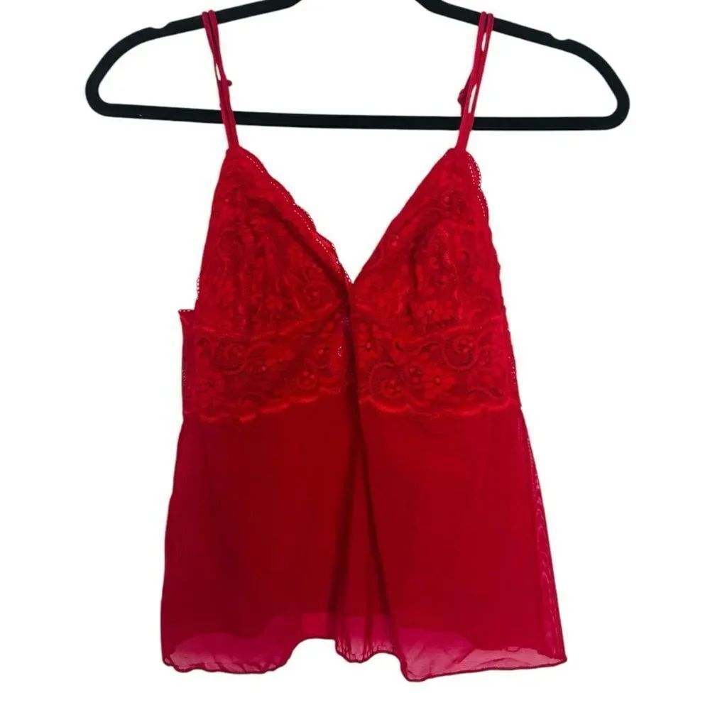 Vassarette Women's Red Lace Babydoll Lingerie Top (L)